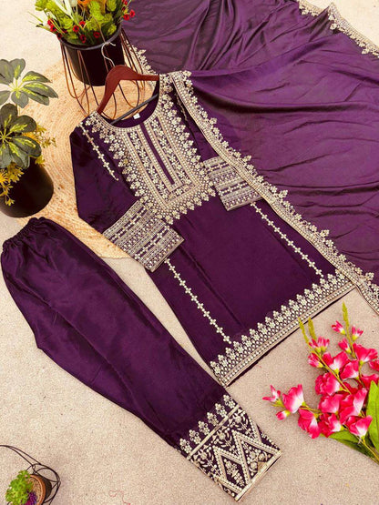 Chinon Silk Kesh123 5151 Suits & Dresses Islamic Clothing  Pakistani Embroidery Party Wear Ladies Silk Suits