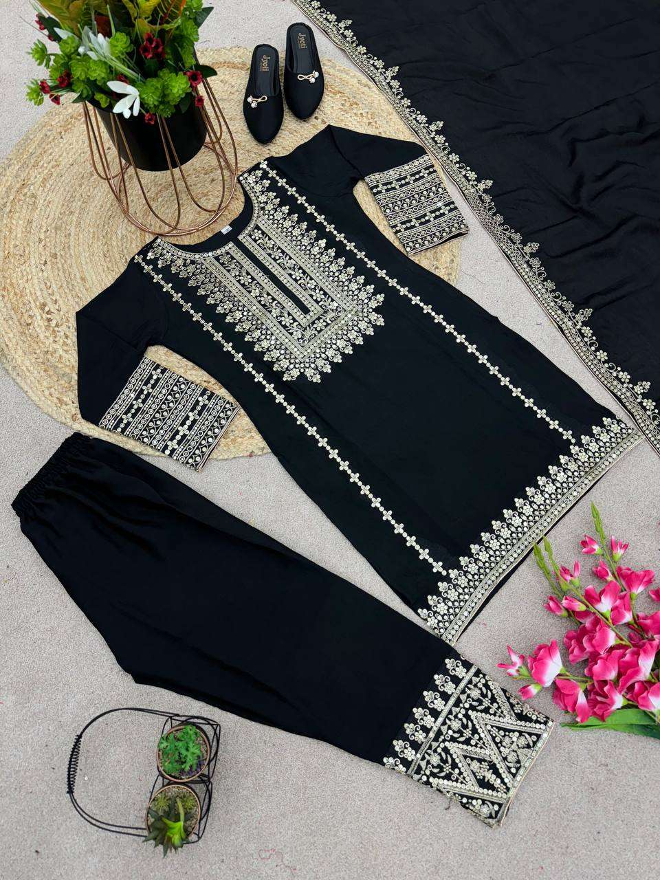 Chinon Silk Kesh123 5151 Suits & Dresses Islamic Clothing  Pakistani Embroidery Party Wear Ladies Silk Suits