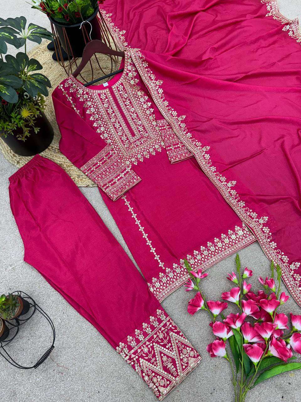 Chinon Silk Kesh123 5151 Suits & Dresses Islamic Clothing  Pakistani Embroidery Party Wear Ladies Silk Suits