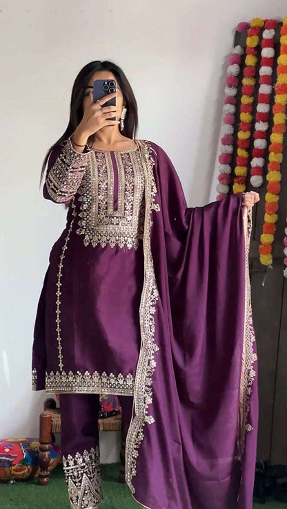 Chinon Silk Kesh123 5151 Suits & Dresses Islamic Clothing  Pakistani Embroidery Party Wear Ladies Silk Suits