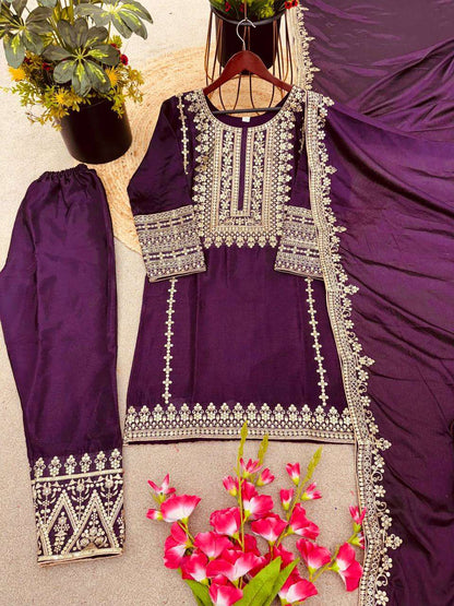 Chinon Silk Kesh123 5151 Suits & Dresses Islamic Clothing  Pakistani Embroidery Party Wear Ladies Silk Suits