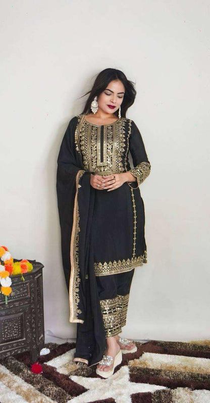 Chinon Silk Kesh123 5151 Suits & Dresses Islamic Clothing  Pakistani Embroidery Party Wear Ladies Silk Suits