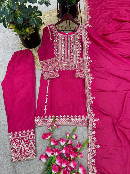 Chinon Silk Kesh123 5151 Suits & Dresses Islamic Clothing  Pakistani Embroidery Party Wear Ladies Silk Suits