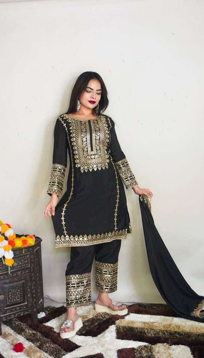 Chinon Silk Kesh123 5151 Suits & Dresses Islamic Clothing  Pakistani Embroidery Party Wear Ladies Silk Suits