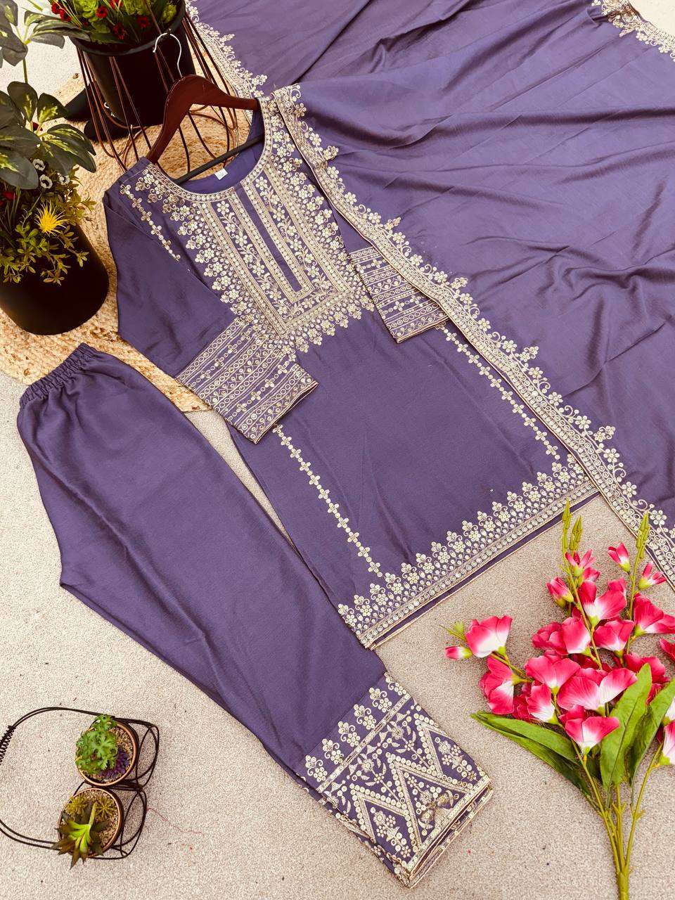 Chinon Silk Kesh123 5151 Suits & Dresses Islamic Clothing  Pakistani Embroidery Party Wear Ladies Silk Suits