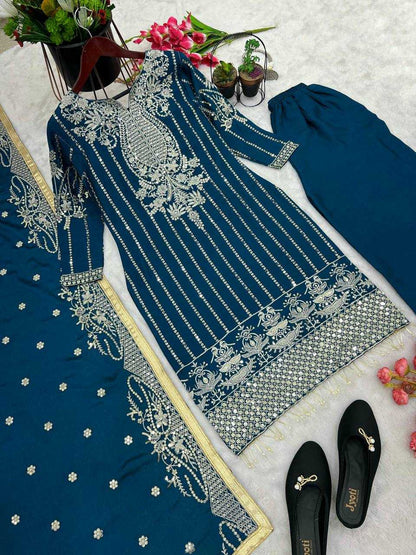 Chinon Silk Kesh123 5152 Suits & Dresses  Wedding Embroidery Party Wear Ladies Silk Suits