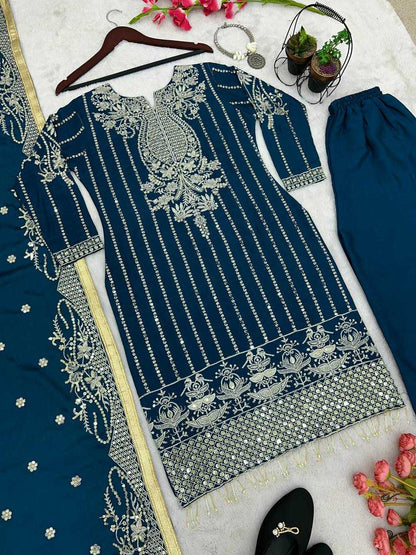 Chinon Silk Kesh123 5152 Suits & Dresses  Wedding Embroidery Party Wear Ladies Silk Suits