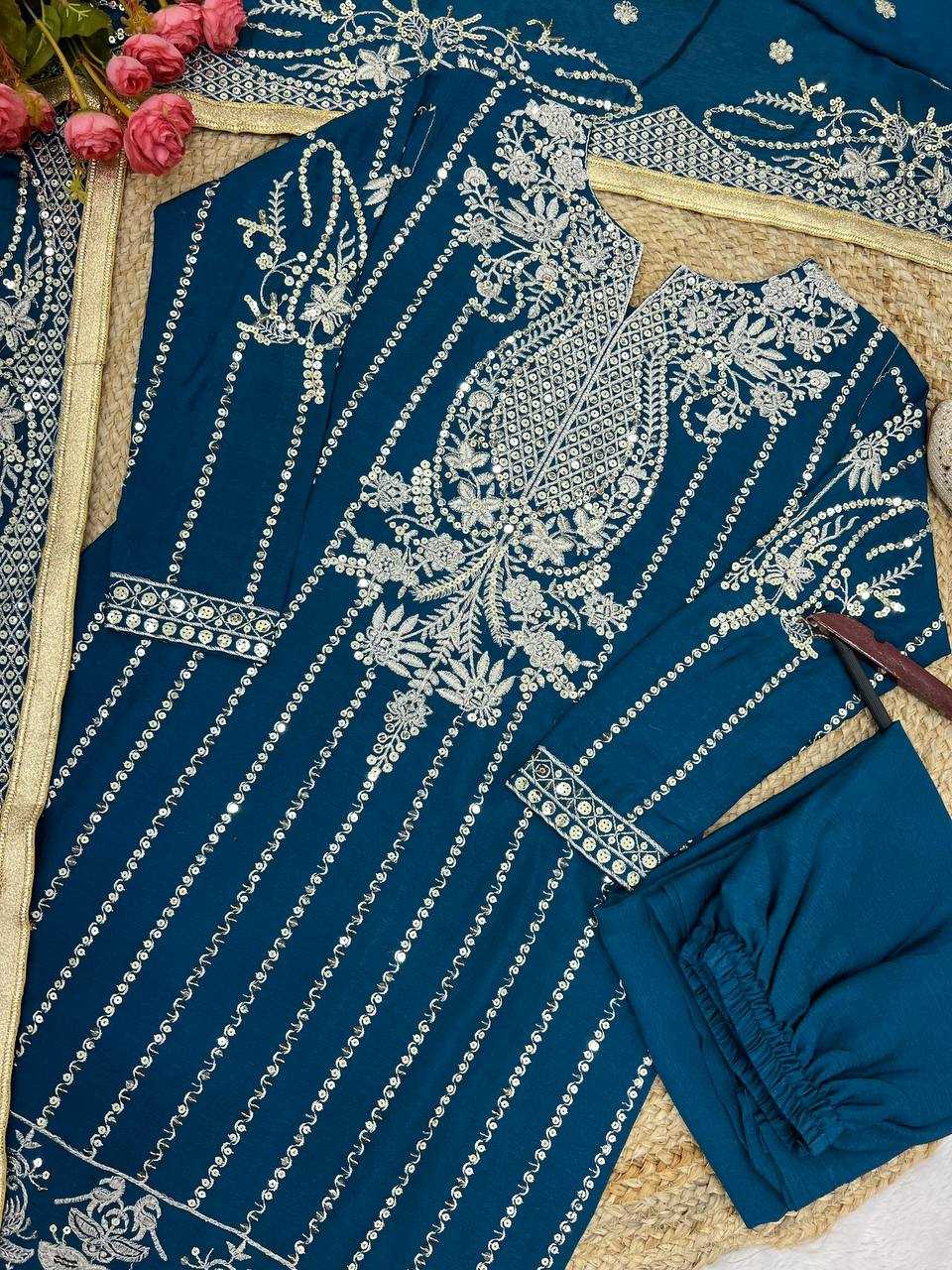 Chinon Silk Kesh123 5152 Suits & Dresses  Wedding Embroidery Party Wear Ladies Silk Suits