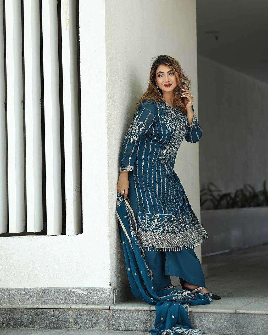 Chinon Silk Kesh123 5152 Suits & Dresses  Wedding Embroidery Party Wear Ladies Silk Suits