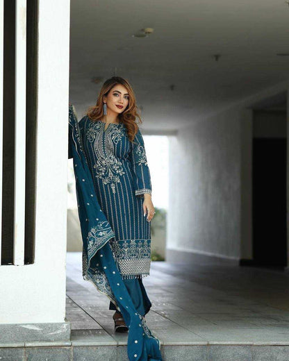 Chinon Silk Kesh123 5152 Suits & Dresses  Wedding Embroidery Party Wear Ladies Silk Suits