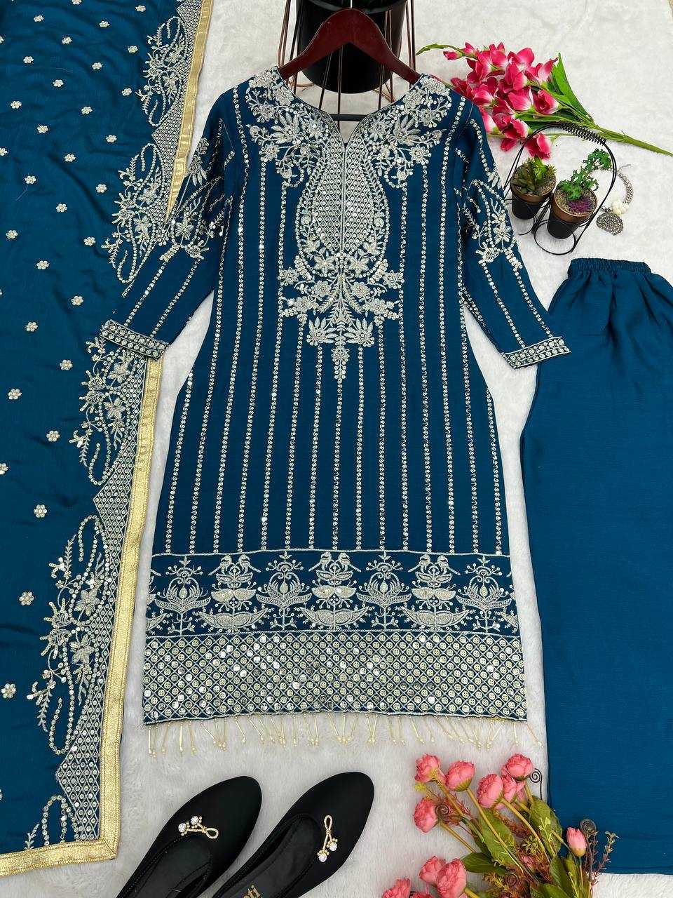 Chinon Silk Kesh123 5152 Suits & Dresses  Wedding Embroidery Party Wear Ladies Silk Suits