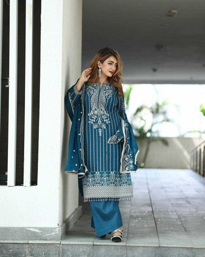 Chinon Silk Kesh123 5152 Suits & Dresses  Wedding Embroidery Party Wear Ladies Silk Suits