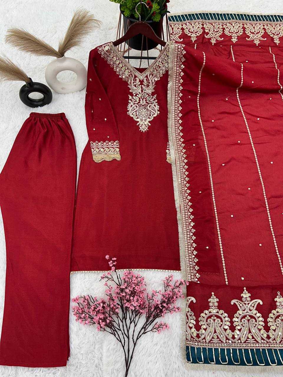 Chinon Silk Kesh123 5153 Suits & Dresses Islamic Clothing  Pakistani Embroidery Ladies Silk Suits