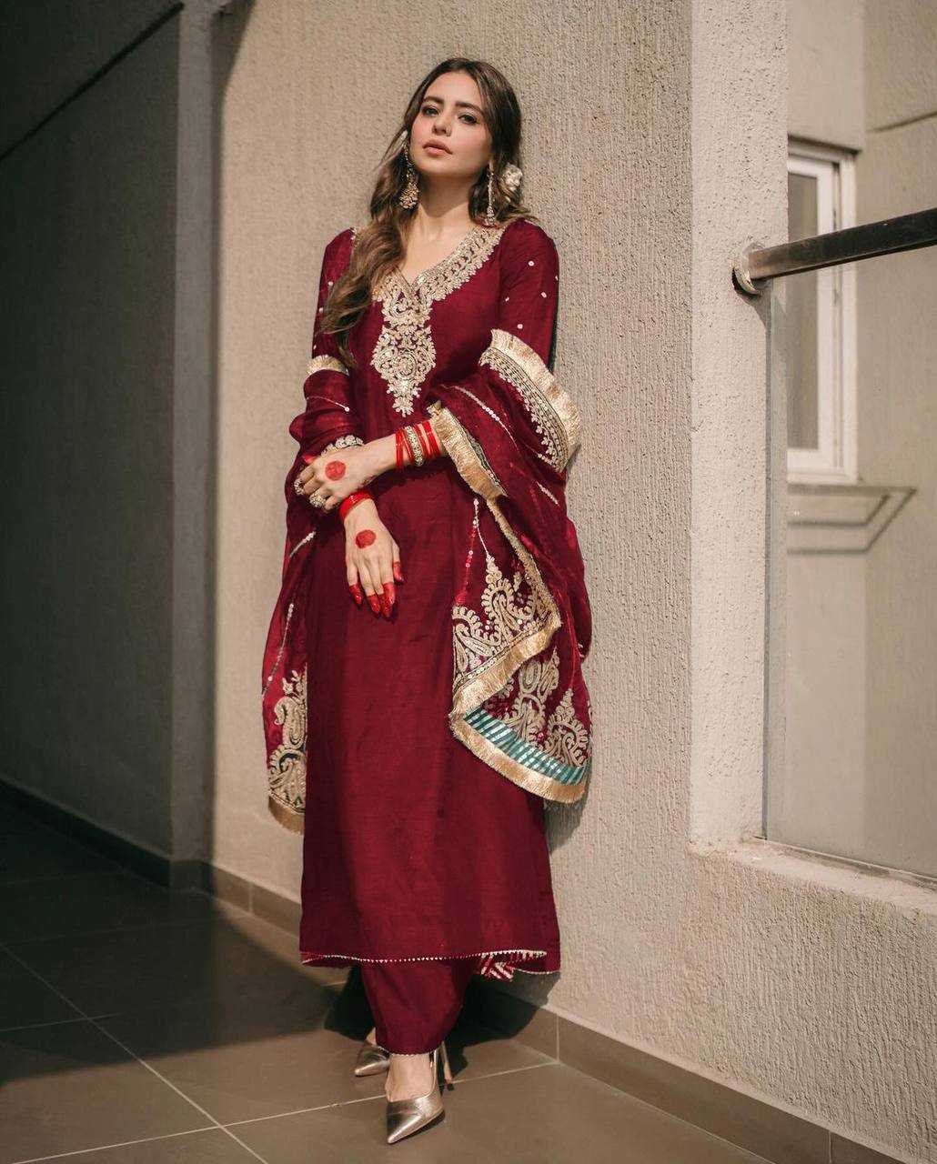 Chinon Silk Kesh123 5153 Suits & Dresses Islamic Clothing  Pakistani Embroidery Ladies Silk Suits