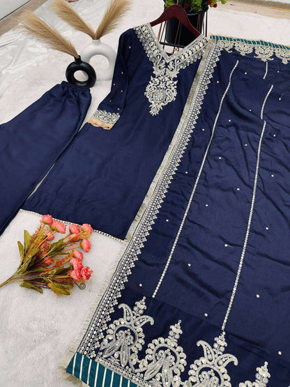 Chinon Silk Kesh123 5153 Suits & Dresses Islamic Clothing  Pakistani Embroidery Ladies Silk Suits