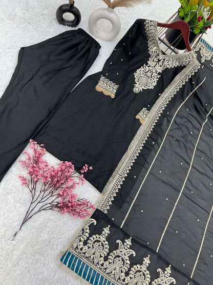 Chinon Silk Kesh123 5153 Suits & Dresses Islamic Clothing  Pakistani Embroidery Ladies Silk Suits