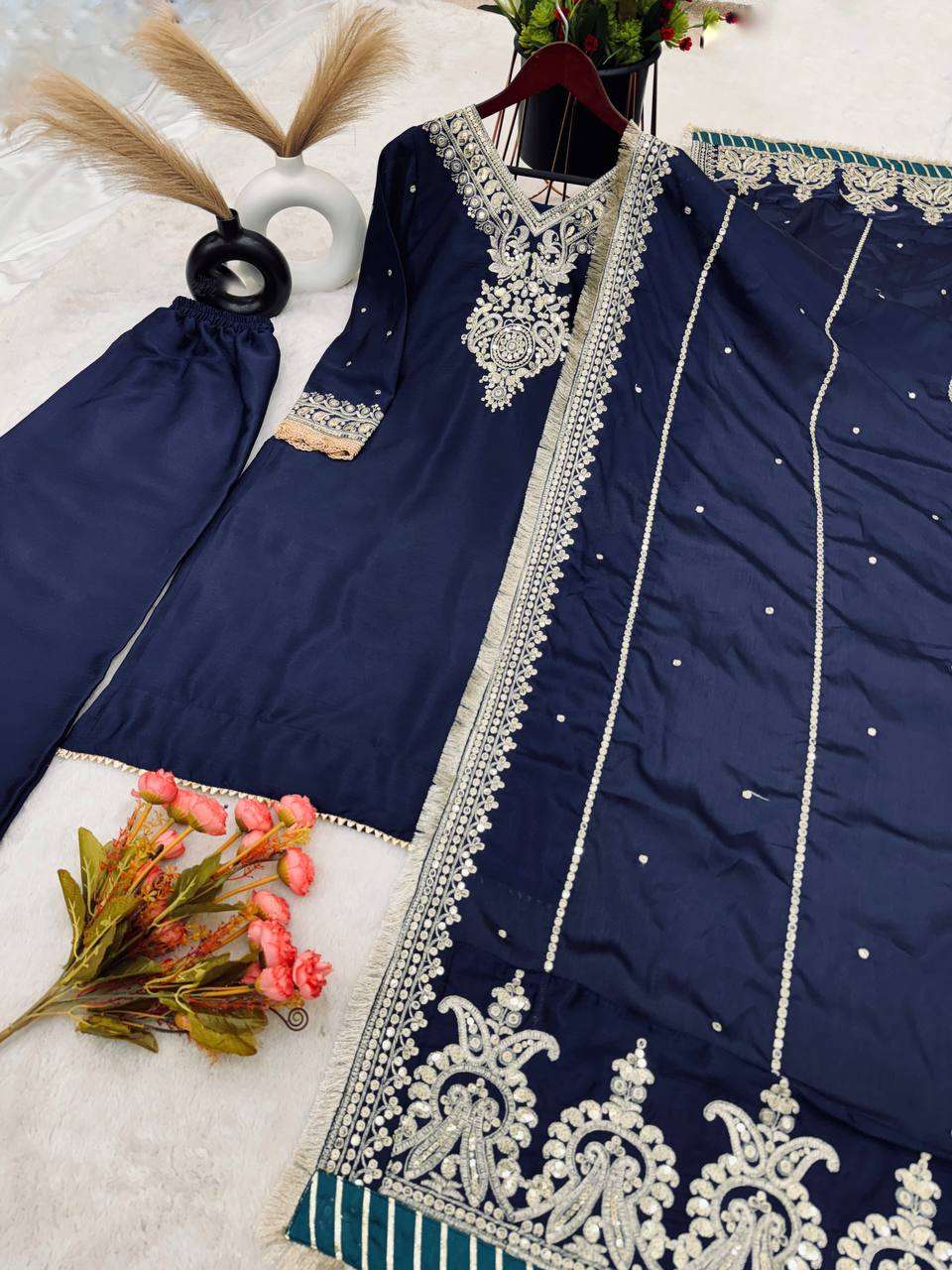 Chinon Silk Kesh123 5153 Suits & Dresses Islamic Clothing  Pakistani Embroidery Ladies Silk Suits