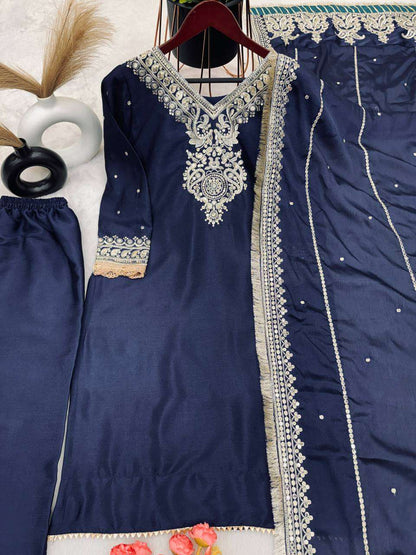 Chinon Silk Kesh123 5153 Suits & Dresses Islamic Clothing  Pakistani Embroidery Ladies Silk Suits