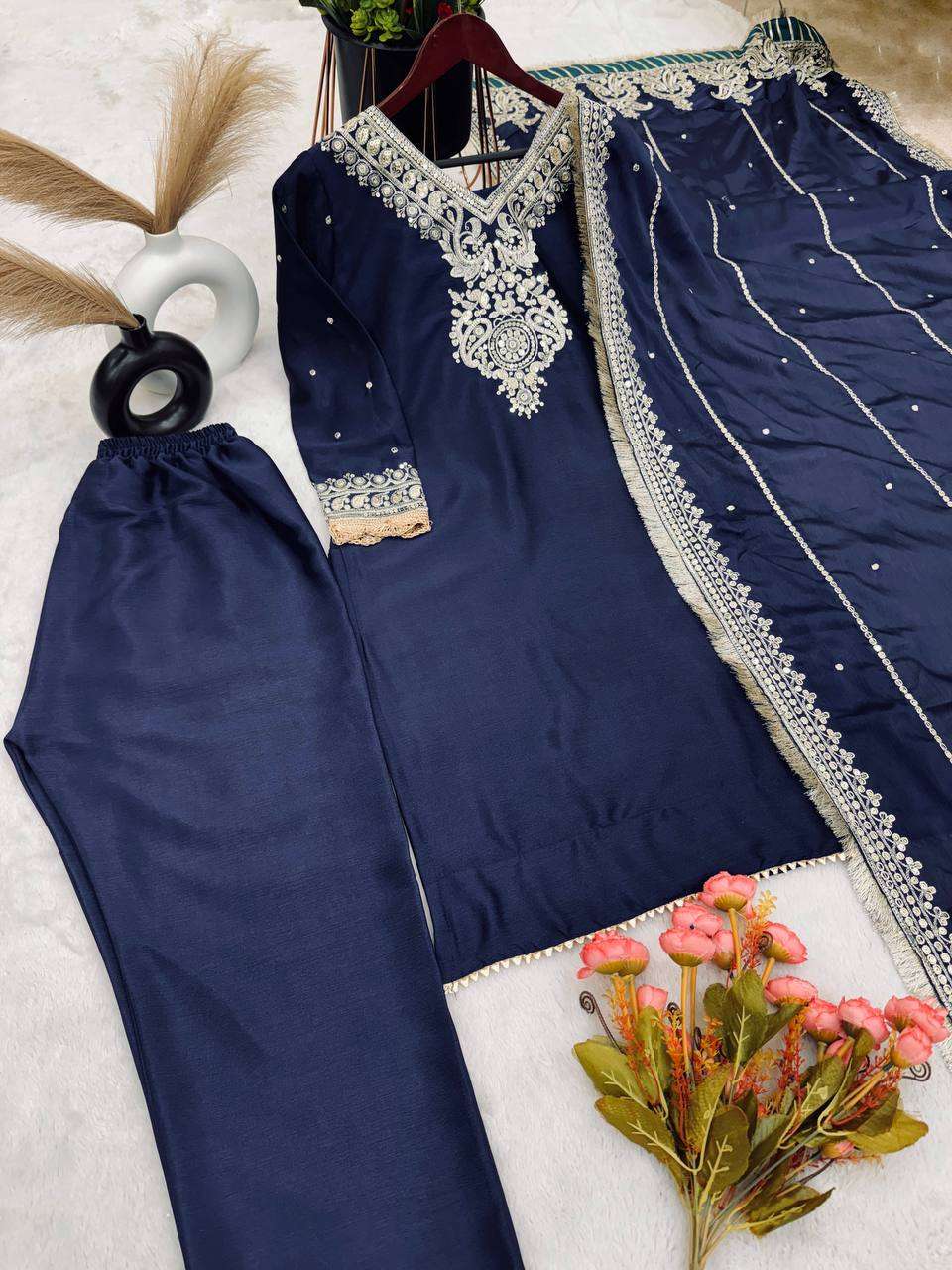 Chinon Silk Kesh123 5153 Suits & Dresses Islamic Clothing  Pakistani Embroidery Ladies Silk Suits