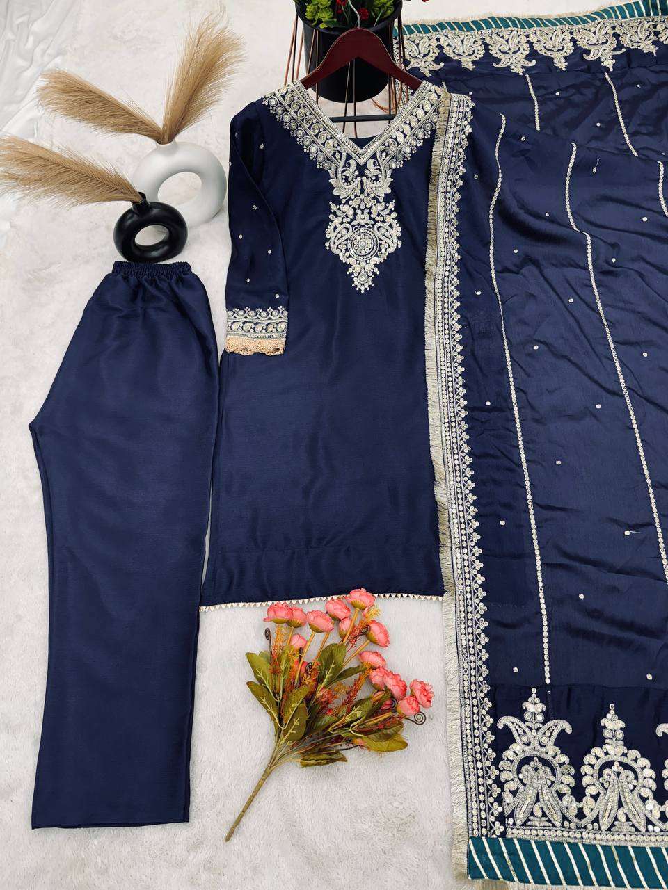 Chinon Silk Kesh123 5153 Suits & Dresses Islamic Clothing  Pakistani Embroidery Ladies Silk Suits