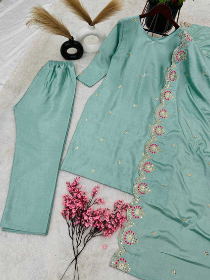 Chinon Silk Kesh123 5154 Suits & Dresses  Ladies Embroidery Ladies Silk Party Wear  Suits