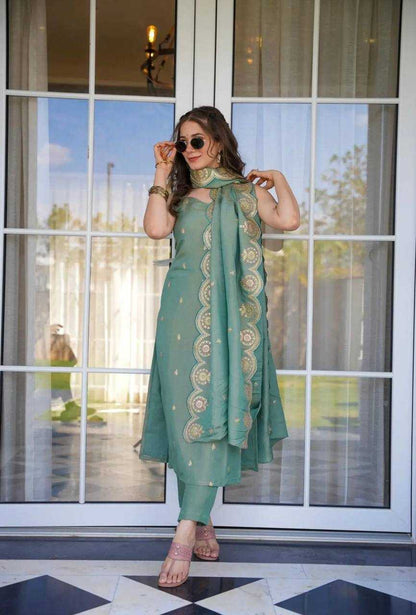 Chinon Silk Kesh123 5154 Suits & Dresses  Ladies Embroidery Ladies Silk Party Wear  Suits