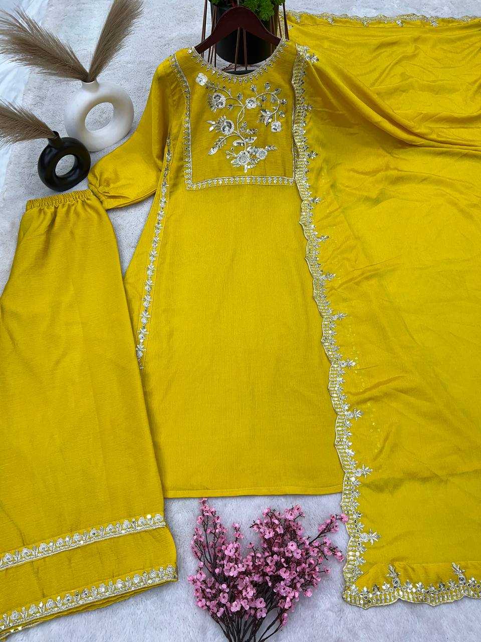 Chinon Silk Kesh123 5155 Suits & Dresses Islamic Clothing  Pakistani Embroidery Ladies Silk Party Wear Suits