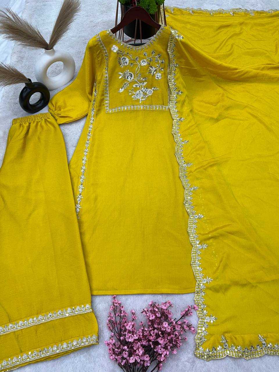 Chinon Silk Kesh123 5155 Suits & Dresses Islamic Clothing  Pakistani Embroidery Ladies Silk Party Wear Suits