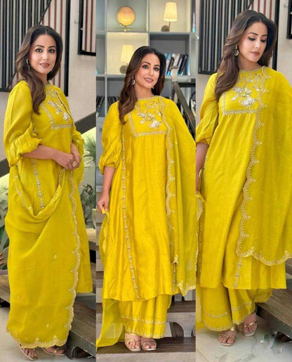 Chinon Silk Kesh123 5155 Suits & Dresses Islamic Clothing  Pakistani Embroidery Ladies Silk Party Wear Suits