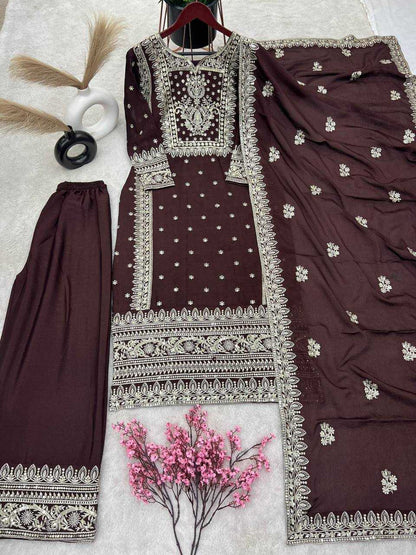 Chinon Silk Kesh123 5156 Suits & Dresses Islamic Clothing  Pakistani Embroidery Ladies Silk Wedding Suits