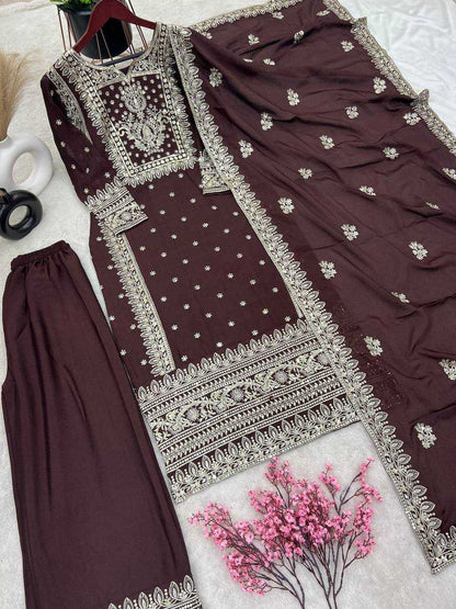 Chinon Silk Kesh123 5156 Suits & Dresses Islamic Clothing  Pakistani Embroidery Ladies Silk Wedding Suits