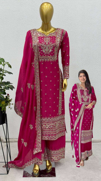 Chinon Silk Kesh123 5156 Suits & Dresses Islamic Clothing  Pakistani Embroidery Ladies Silk Wedding Suits