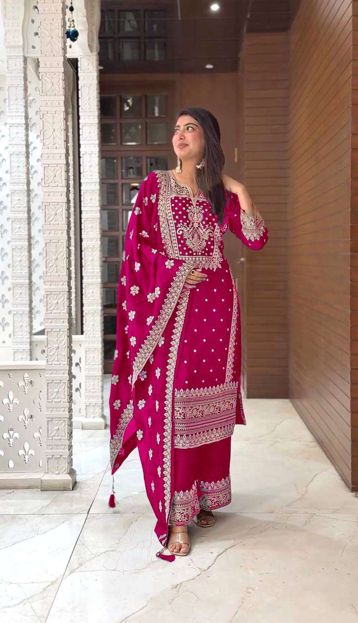 Chinon Silk Kesh123 5156 Suits & Dresses Islamic Clothing  Pakistani Embroidery Ladies Silk Wedding Suits