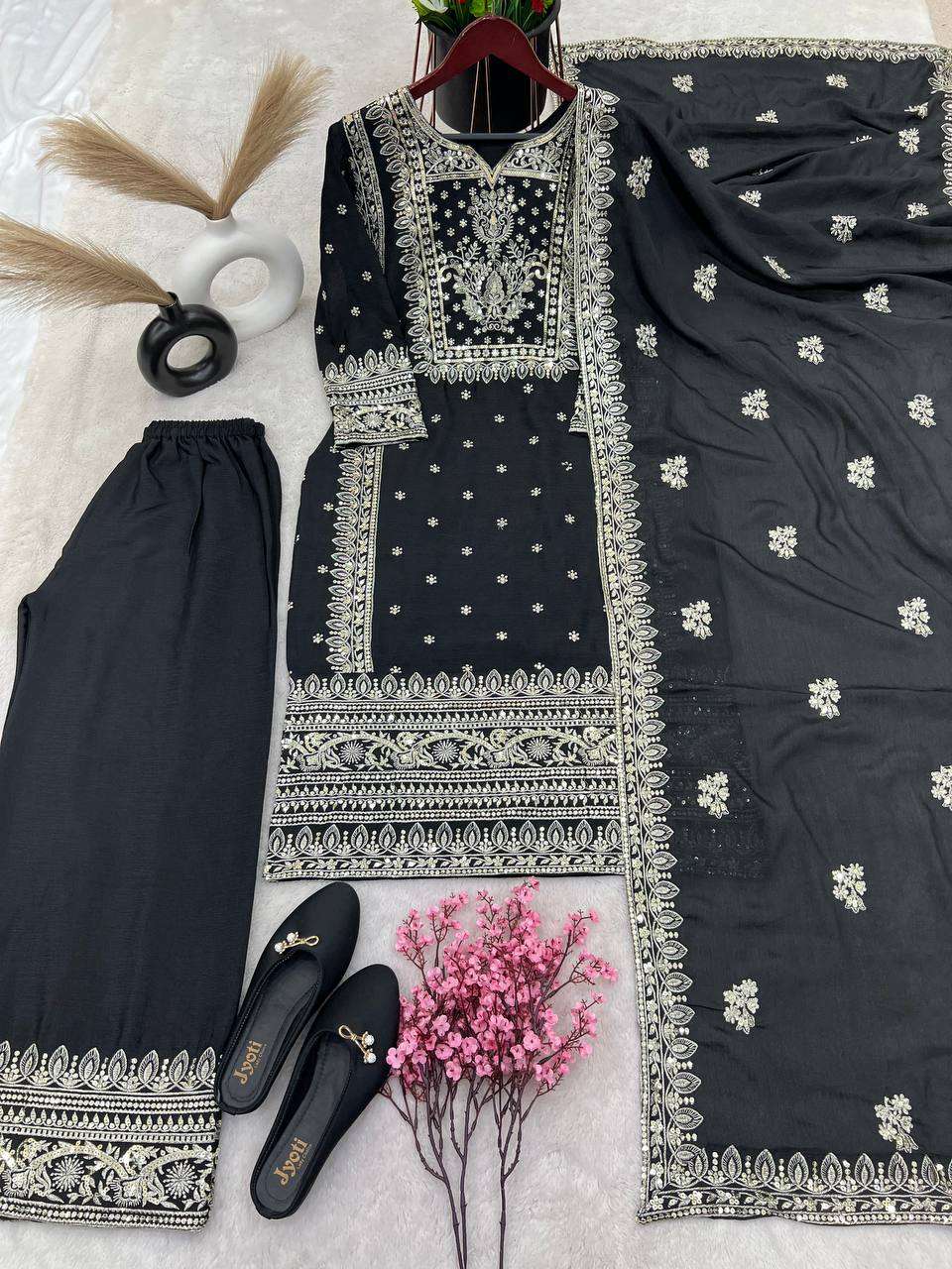 Chinon Silk Kesh123 5156 Suits & Dresses Islamic Clothing  Pakistani Embroidery Ladies Silk Wedding Suits