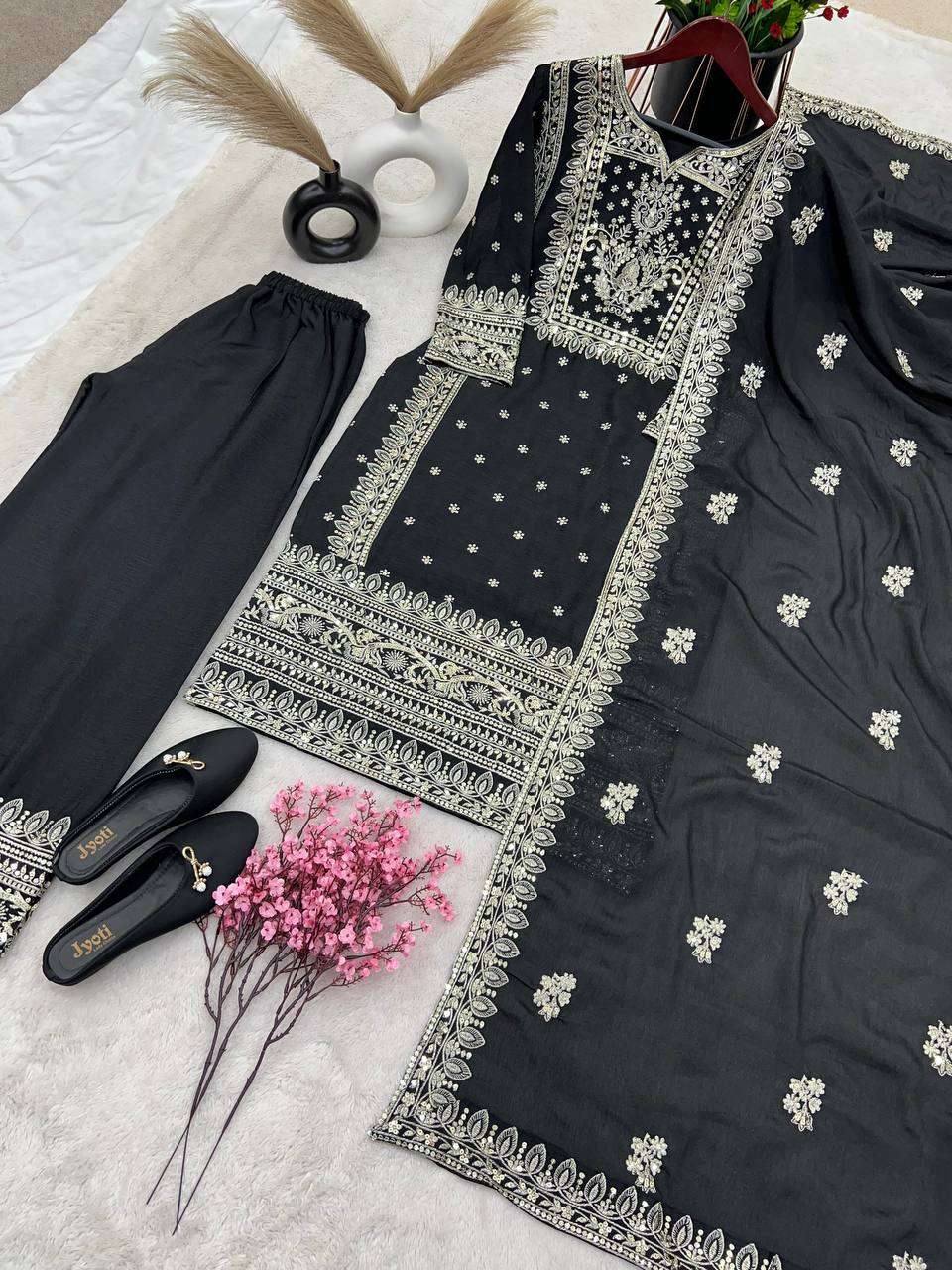 Chinon Silk Kesh123 5156 Suits & Dresses Islamic Clothing  Pakistani Embroidery Ladies Silk Wedding Suits