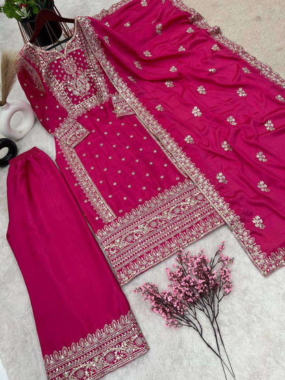 Chinon Silk Kesh123 5156 Suits & Dresses Islamic Clothing  Pakistani Embroidery Ladies Silk Wedding Suits