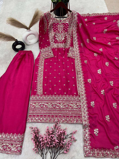 Chinon Silk Kesh123 5156 Suits & Dresses Islamic Clothing  Pakistani Embroidery Ladies Silk Wedding Suits