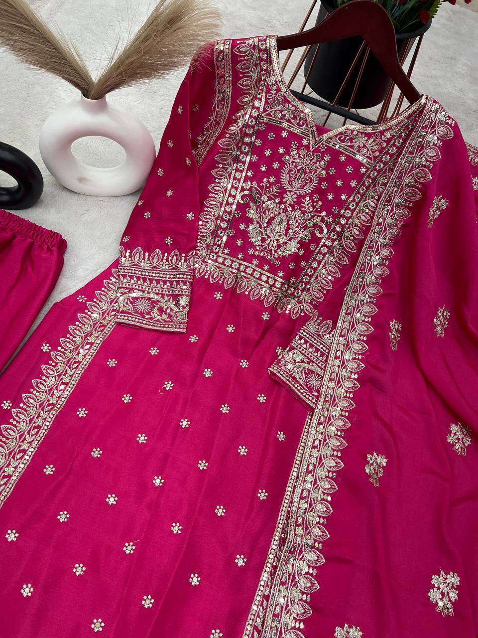 Chinon Silk Kesh123 5156 Suits & Dresses Islamic Clothing  Pakistani Embroidery Ladies Silk Wedding Suits