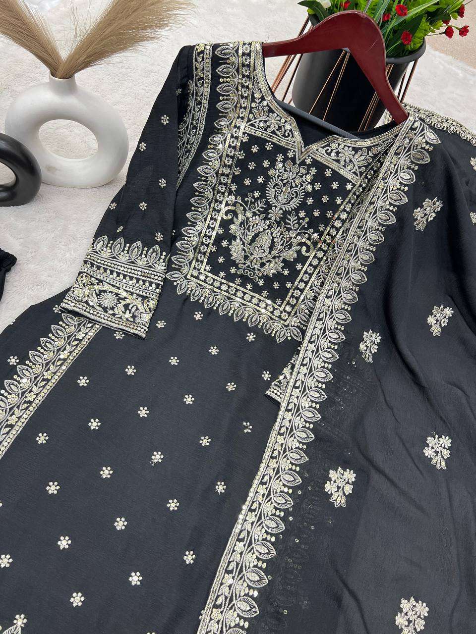 Chinon Silk Kesh123 5156 Suits & Dresses Islamic Clothing  Pakistani Embroidery Ladies Silk Wedding Suits