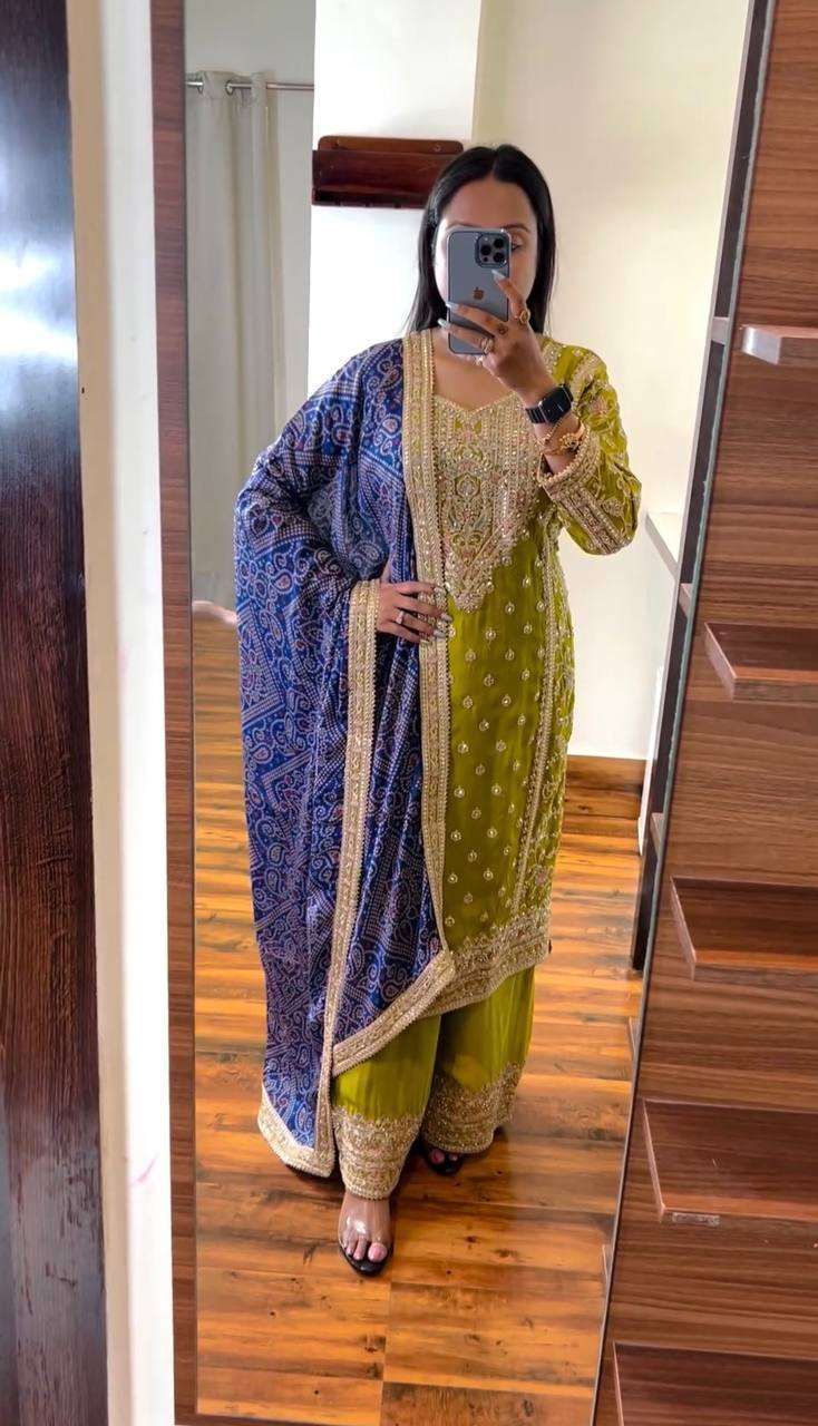 Chinon Silk Kesh123 5157 Suits & Dresses Islamic Clothing  Pakistani Embroidery Ladies Silk  Suits