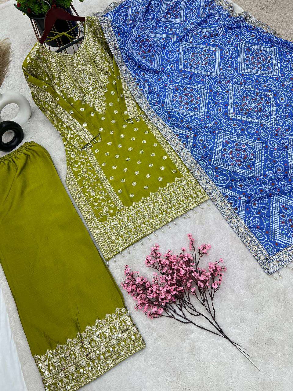 Chinon Silk Kesh123 5157 Suits & Dresses Islamic Clothing  Pakistani Embroidery Ladies Silk  Suits