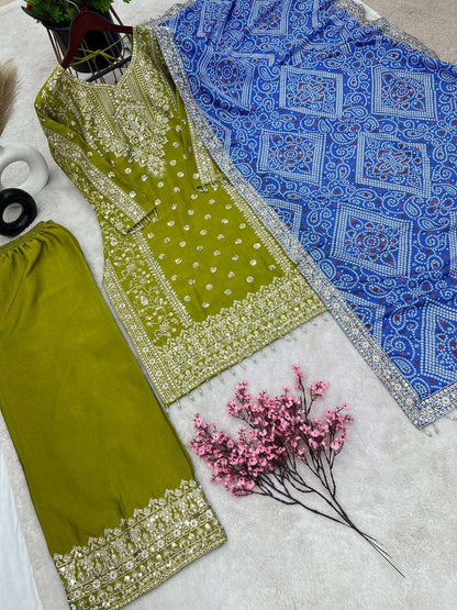 Chinon Silk Kesh123 5157 Suits & Dresses Islamic Clothing  Pakistani Embroidery Ladies Silk  Suits