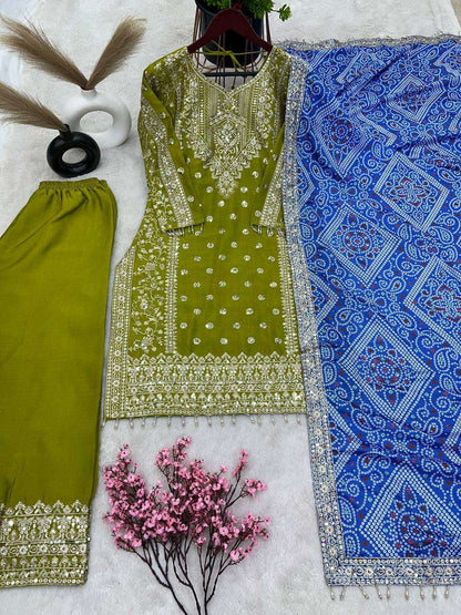 Chinon Silk Kesh123 5157 Suits & Dresses Islamic Clothing  Pakistani Embroidery Ladies Silk  Suits