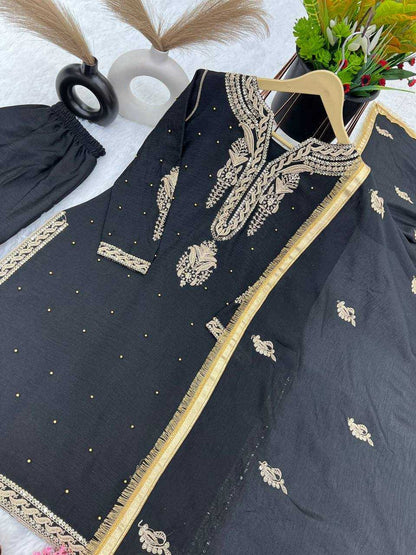 Chinon Silk Kesh123 5160 Suits & Dresses  Ladies Sharara Salwar Embroidery Ladies Silk Suits