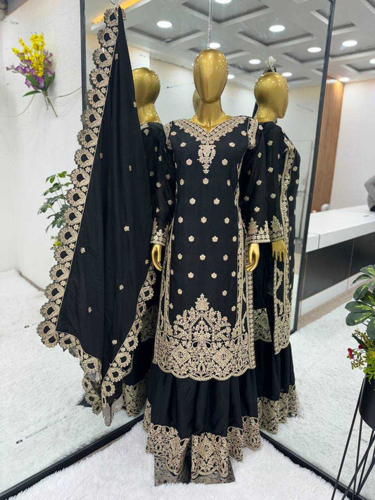 Chinon Silk Kesh123 5166 Suits & Dresses Islamic Clothing  Pakistani Embroidery Palazzo Ladies Silk  Suits