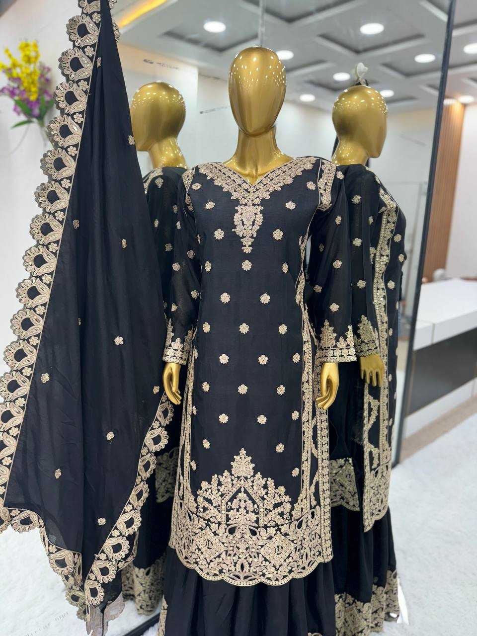 Chinon Silk Kesh123 5166 Suits & Dresses Islamic Clothing  Pakistani Embroidery Palazzo Ladies Silk  Suits