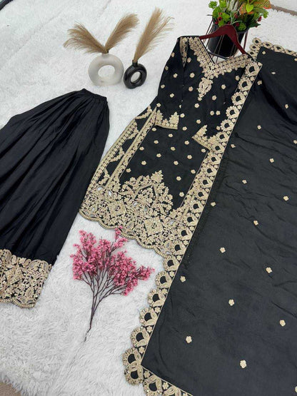 Chinon Silk Kesh123 5166 Suits & Dresses Islamic Clothing  Pakistani Embroidery Palazzo Ladies Silk  Suits