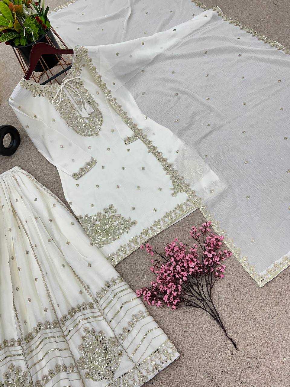 Chinon Silk Kesh123 5169 Suits & Dresses  Sharara Salwar Embroidery Ladies Silk Wedding Zari Work Suits