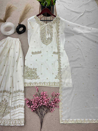 Chinon Silk Kesh123 5169 Suits & Dresses  Sharara Salwar Embroidery Ladies Silk Wedding Zari Work Suits