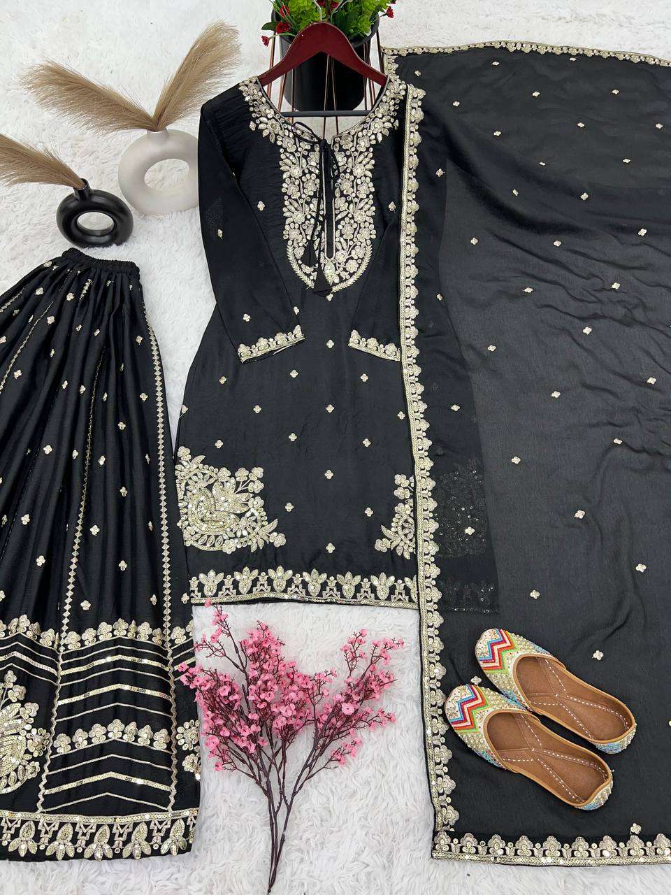 Chinon Silk Kesh123 5169 Suits & Dresses  Sharara Salwar Embroidery Ladies Silk Wedding Zari Work Suits